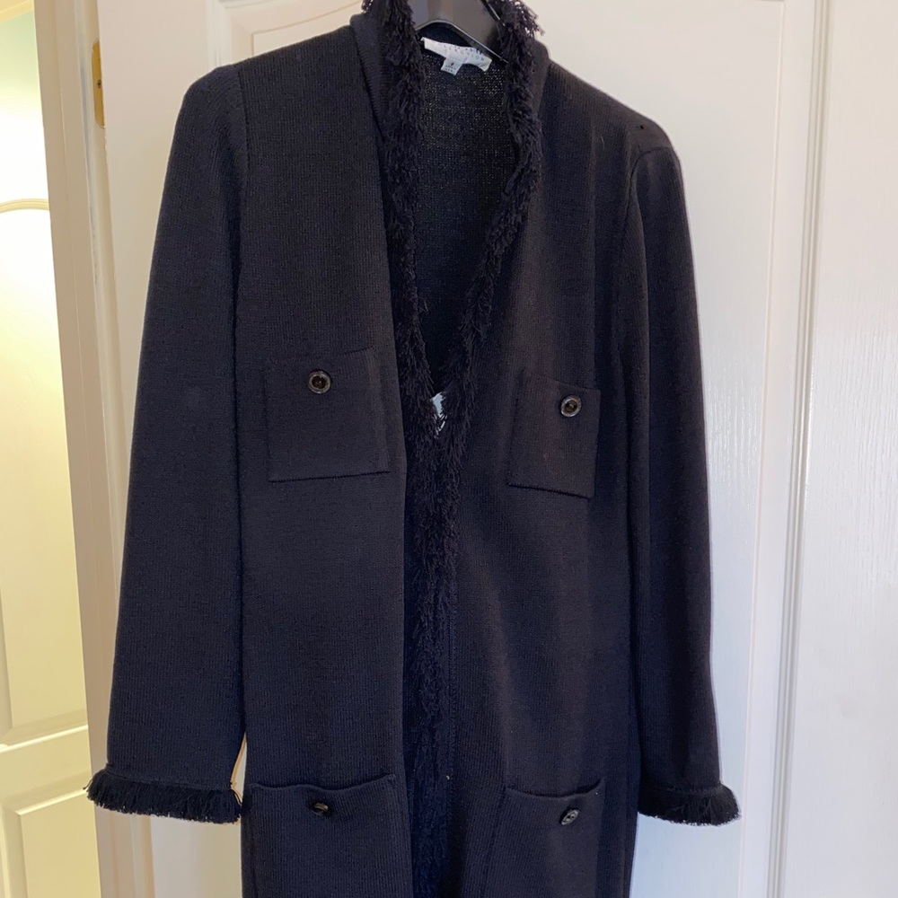 St. John Knit black coat with fringe